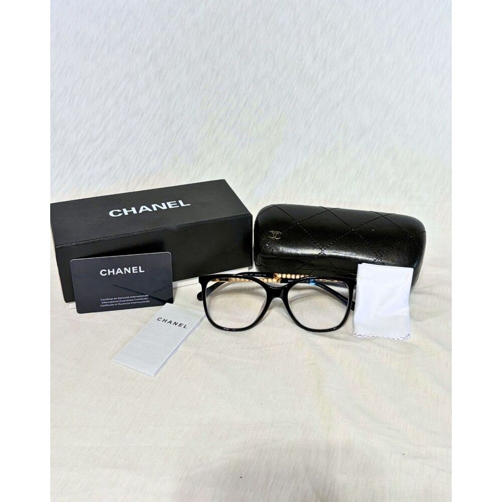 CHANEL 3441QA 001 Pearl & Chain Eyeglasses Frames Black 53-18-145 Excellent